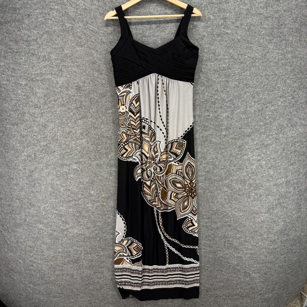 Saint Tropez West Dress Women 10 Black Geometric Maxi Long Lined Sleeveless